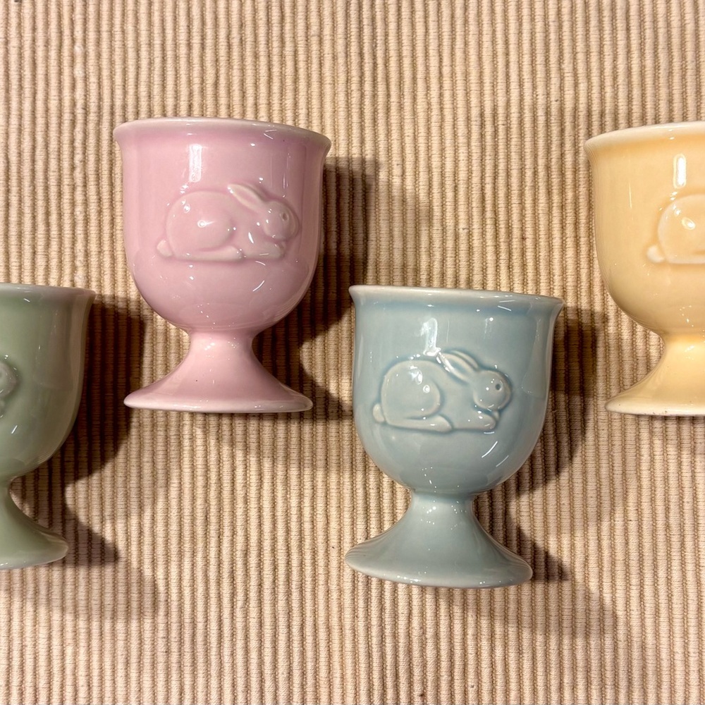Set of 4 Hallmark Bunny Egg Cups in Pastel Colors - Easter - Spring